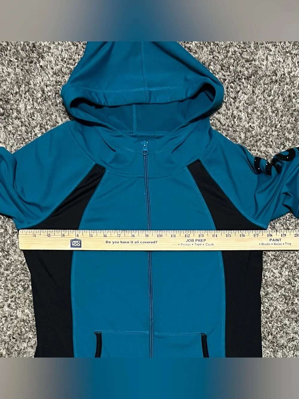 Justice Girls Blue & Black Zip Up ‘Hoops’ Hooded Jacket! Size 12/14.